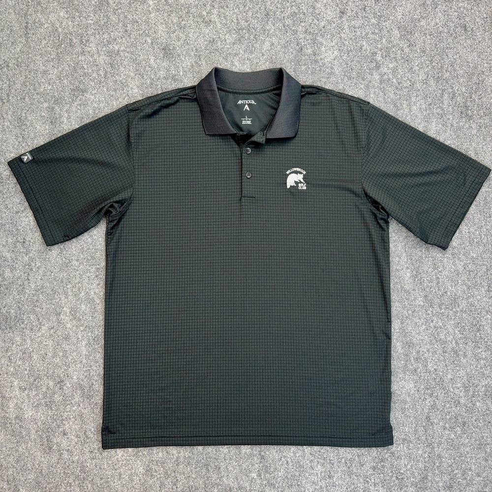 Antigua‎ Willowbrook Golf Club Polo Shirt Mens L Charcoal Golf Performance Top